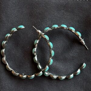Turquoise and Silver Hoop Earrings